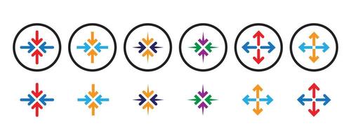 Glyph icon with arrows. Four circular icons centered on the directional arrow symbol design. vector