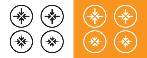 Quadro collide arrows icon. Four circular icons with centered directional symbols. vector