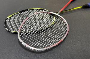 badminton racket with white strings photo