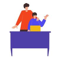 Illustration of a man sitting working in front of a laptop vector