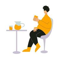 illustration of a man relaxing and drinking coffee vector