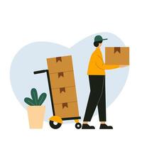 Illustration of a man delivering an ordered package vector