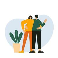 Illustration of a couple hugging while standing and full of love vector