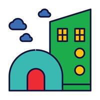 House Architecture of Building Construction Filled Icons vector