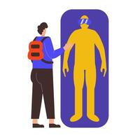 Illustration of a man using virtual reality while floating with suitcase vector