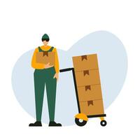 Illustration of a man delivering an ordered package vector