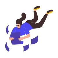 Illustration of a woman working while floating in the air vector