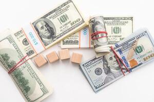 dollar bills of different amounts. Image of the dollar bills in vertical on white background photo