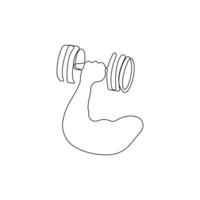 Holding dumbbell continuous line art drawing. Hand-drawn gym concept continuous outline icon vector