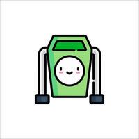 A green and white cartoon character with a smile on its face vector