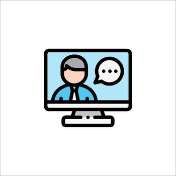 un hombre en un computadora pantalla con un charla burbuja vector