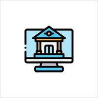 A computer screen with a bank building icon vector