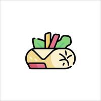 A cartoon food icon with a slice of pizza and some vegetables vector