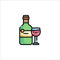 A bottle of wine and a glass of wine icon vector