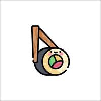 A cartoon sushi roll with a stick vector
