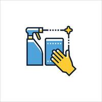 A hand holding a spray bottle and a bottle of soap vector