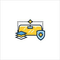 A yellow and blue icon of a wallet and shield vector