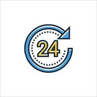 24 hours icon with a clock around it vector