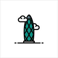 A green and blue building with clouds on it vector