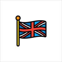 The flag of great britain is shown in a flat line vector