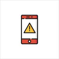 An icon of a phone with a warning sign on it vector