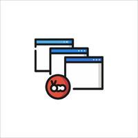 A red and blue icon with a computer screen and a mouse vector