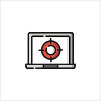 A laptop with a red circle on the screen vector