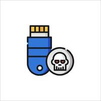 Usb drive with skull and skull icon vector