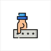 A hand holding a key and a keypad icon vector
