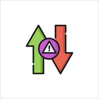 A colorful arrow pointing to a warning sign vector