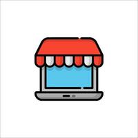 A laptop with a red awning on it vector