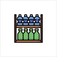 A shelf with bottles and bottles on it vector
