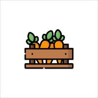 Carrots in a wooden crate icon vector
