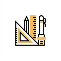 A building and pencil icon on a white background vector