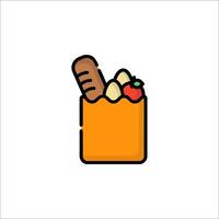 A bag of food with a bread and a strawberry vector