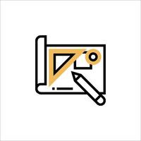 A line icon of a pencil and paper vector