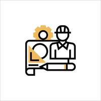A man in a hard hat and a pencil is holding a piece of paper vector