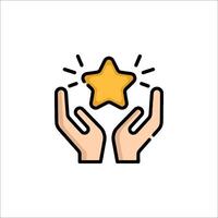 Hands holding a star icon on a white background vector