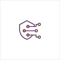 A purple and orange icon of a shield with a computer vector