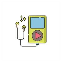 An mp3 player with headphones and a play button vector