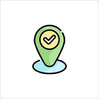 A green pin with a check mark on it vector