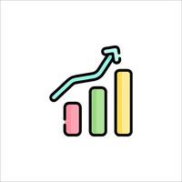 A colorful icon of a bar chart with a growing line vector