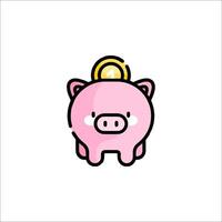 A pink piggy bank with a gold coin on its head vector