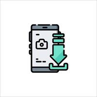 A smartphone with an arrow pointing to the camera icon vector