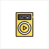 A yellow mp3 player icon with a smiley face vector