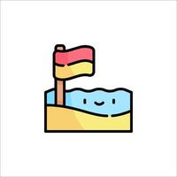A cartoon beach with a flag on it vector