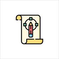 A pencil and paper icon with a scroll vector