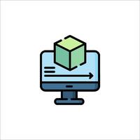 A computer monitor with a green cube on it vector