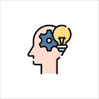 A person's head with a light bulb and gears inside vector