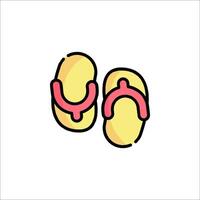 Two yellow flip flops with pink straps on the bottom vector